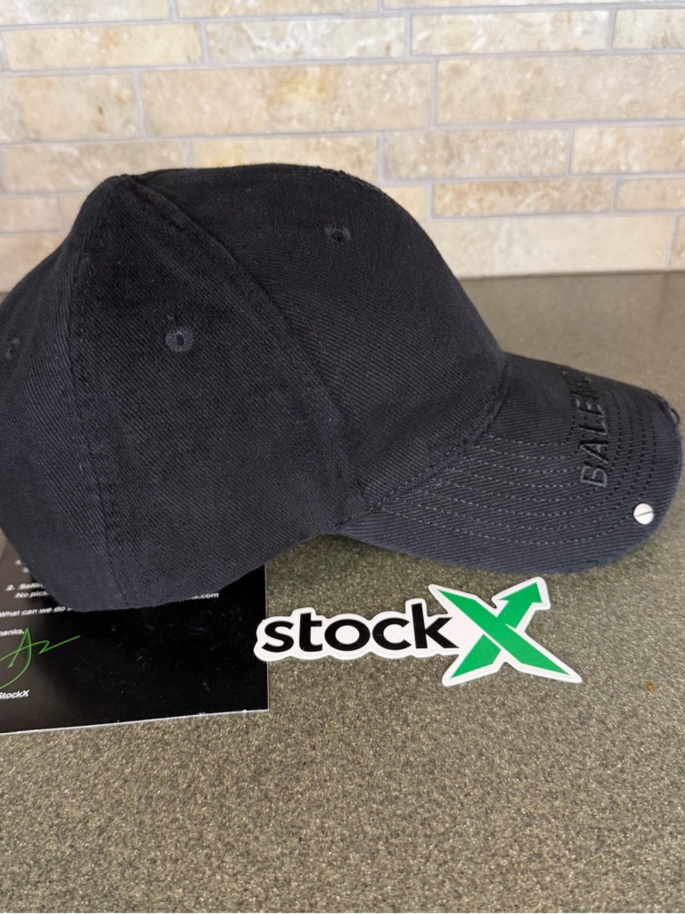 Balenciaga Studded Cap Black Distressed Logo Cap - Picture 2 of 6